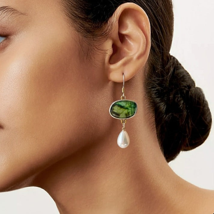 Boucles D'oreilles Vintage En Argent Avec Pierres Naturelles