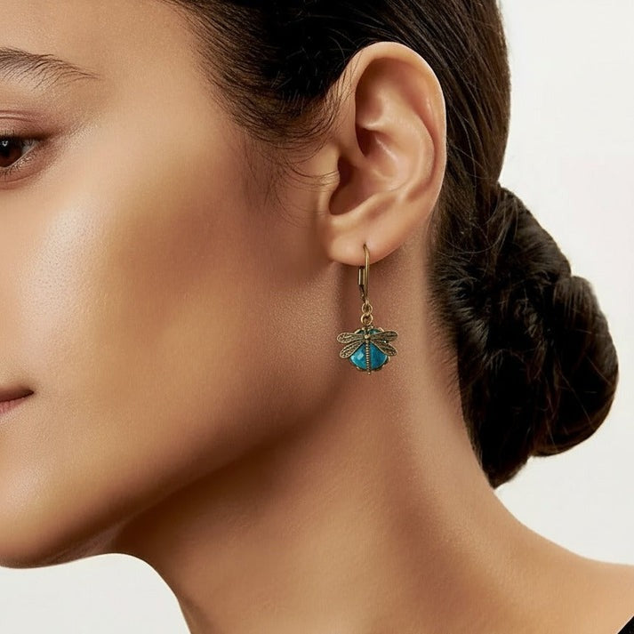 Boucles D'oreilles Libellule Avec Cristal En Or Antique