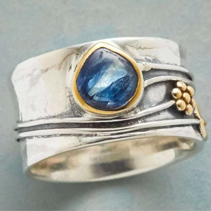 Bague Vintage Saphir Bleu Argenté
