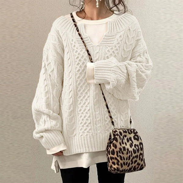 PULL TORSADÉ OVERSIZE BLANC ÉLÉGANT