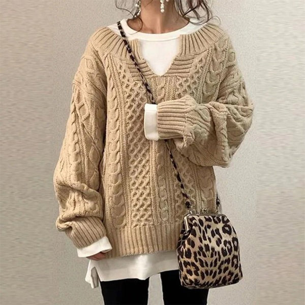 PULL TORSADÉ OVERSIZE BLANC ÉLÉGANT