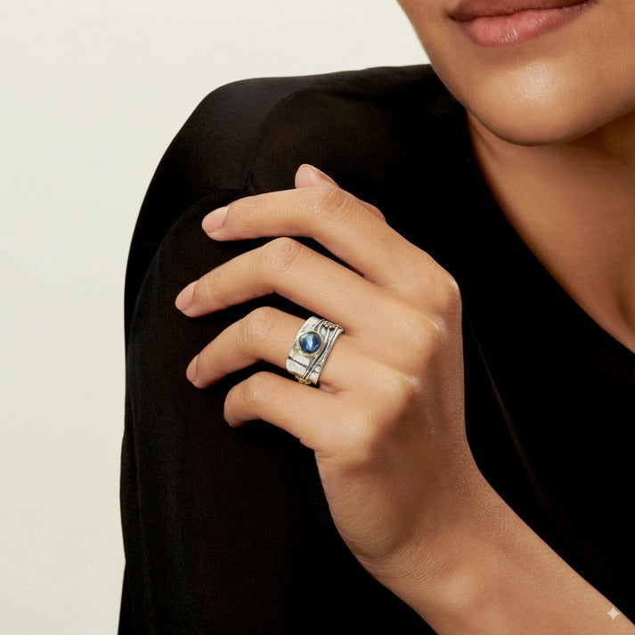 Bague Vintage Saphir Bleu Argenté
