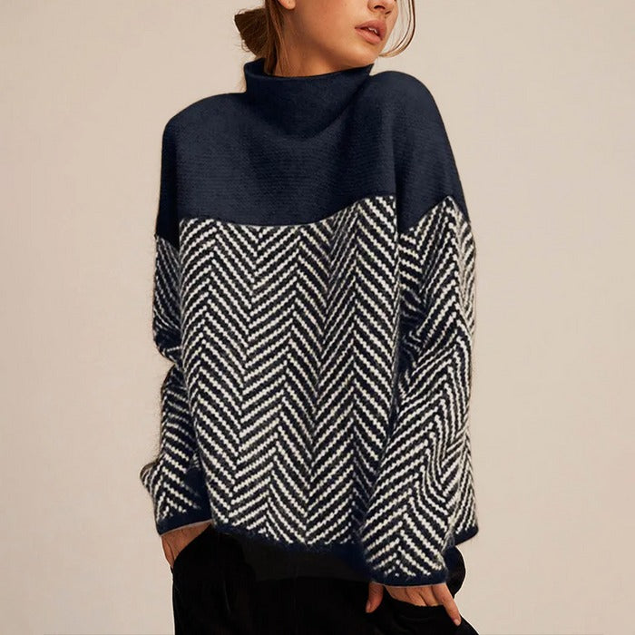 PULL CHIC À COL MONTANT AVEC MOTIF CHEVRON