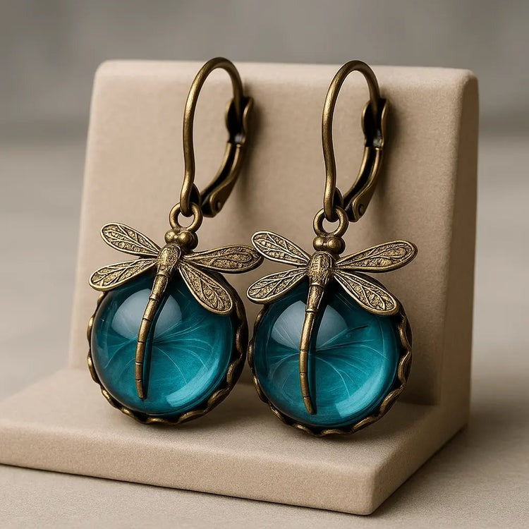 Boucles D'oreilles Libellule Avec Cristal En Or Antique