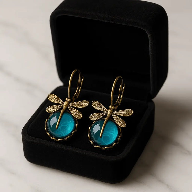 Boucles D'oreilles Libellule Avec Cristal En Or Antique