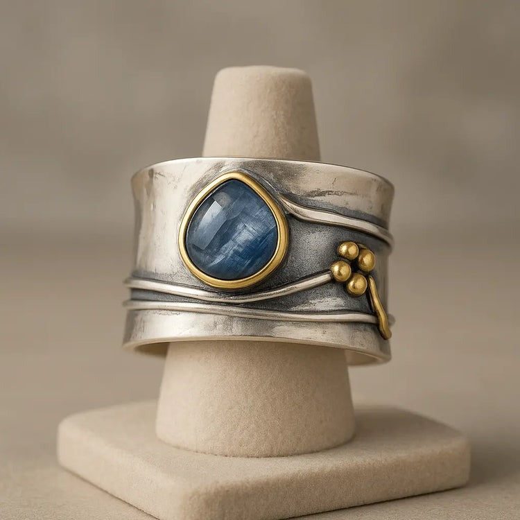 Bague Vintage Saphir Bleu Argenté