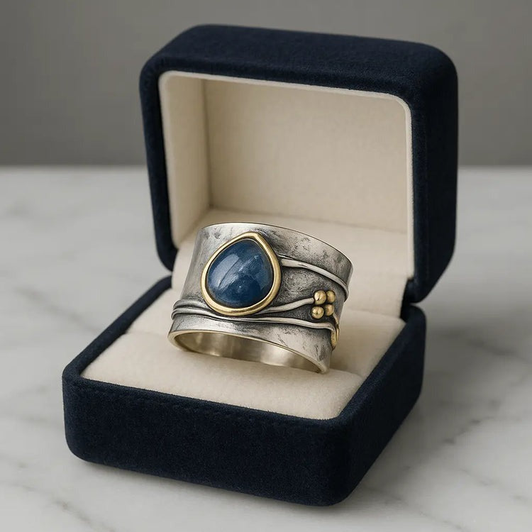 Bague Vintage Saphir Bleu Argenté
