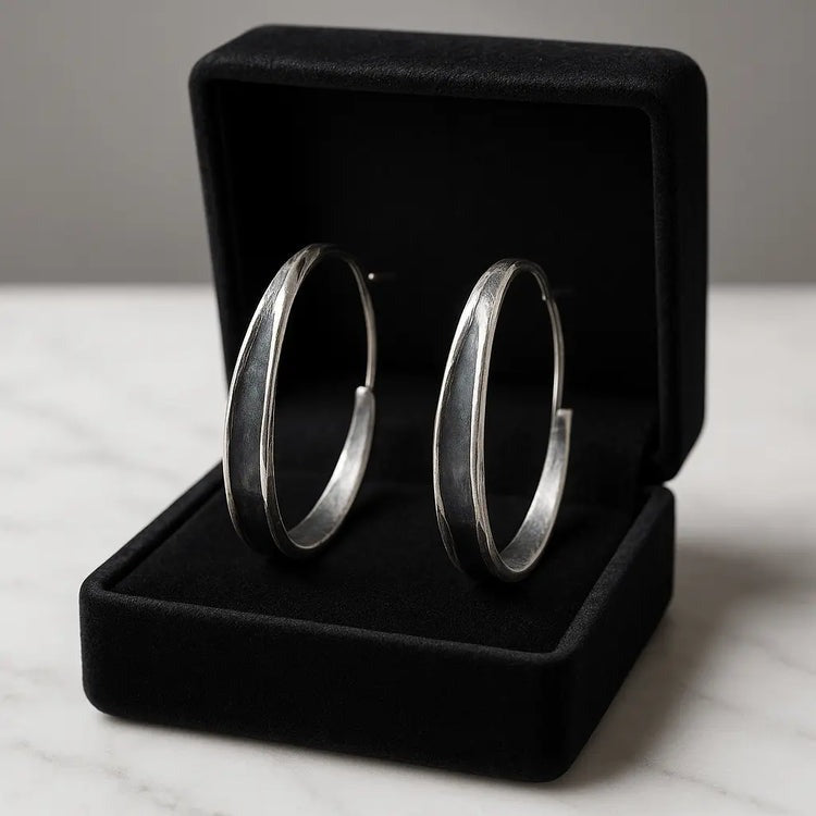 Boucles D'oreilles Circulaires En Argent Premium
